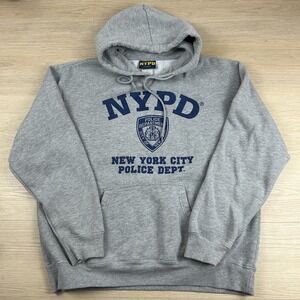 Officially Licensed NYPD Mens Large Grey Graphic Pullover Hoodie Sweatshirt
